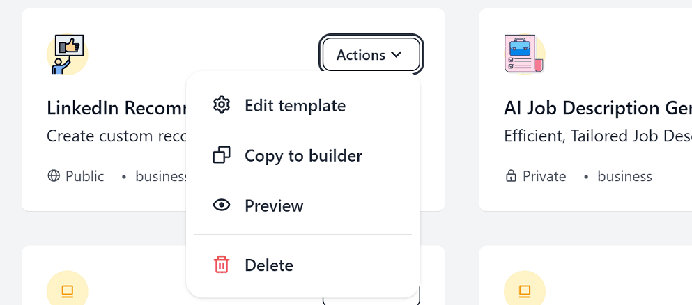 Template actions